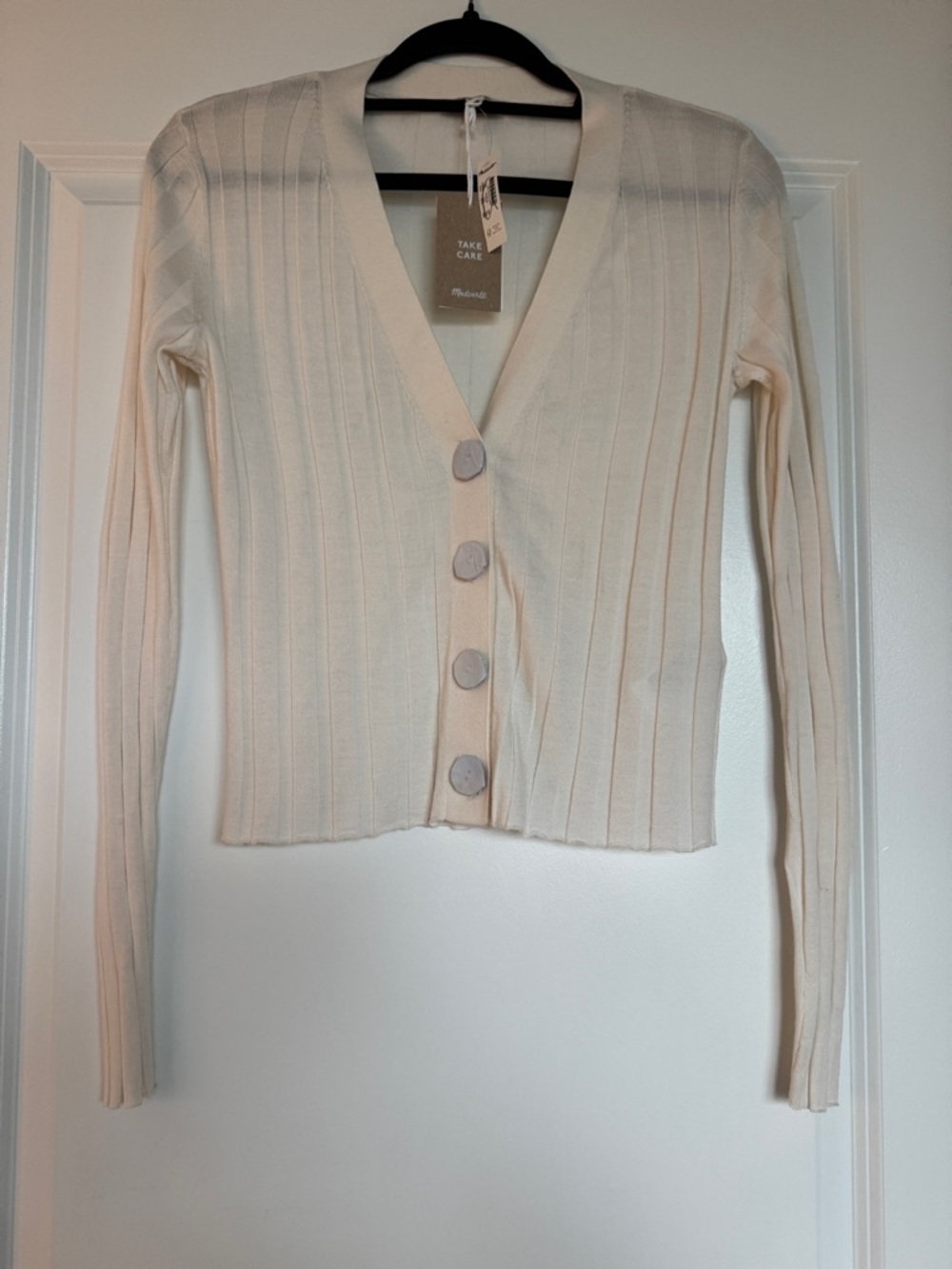 NWT MADEWELL Ribbed V-Neck Cardigan Sweater Merino Wool Silk XXL NW806 - Picture 3 of 14